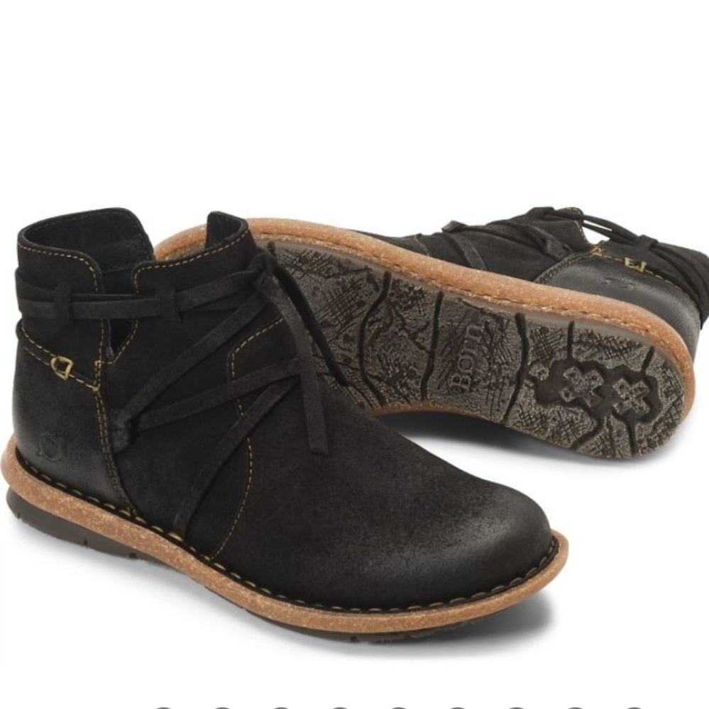 Born Tarklin Black Distressed Leather Boots Womens Size 6/36.5